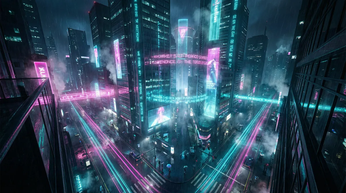 麻宫雅典娜h 竖屏短剧平台首页背景 - 赛博朋克都市夜景